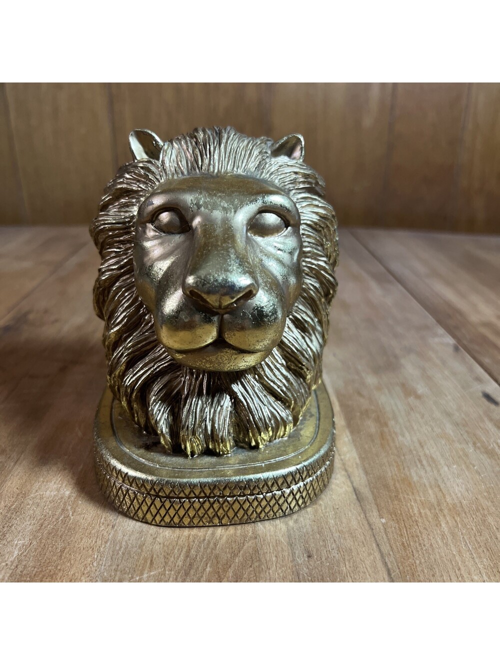 Lion Head Bookend Heavy Shelf Art MCM Hollywood Regency Gold Vtg 4.25”W